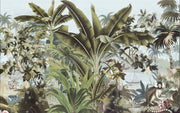 Oiled Painting Jungle Design Mural/Palm And Banana Leaves mural/Tropical Scenery With Monkey Wallpaper