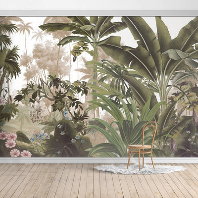 Oiled Painting Jungle Design Mural/Palm And Banana Leaves mural/Tropical Scenery  Wallpaper