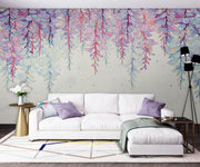 PW20181009032 Living room watercolor purple ivy leaves nature floral mural by SJK