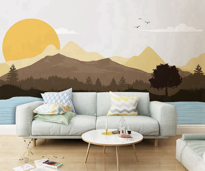 PW20181009037 Natural nordic Wash painting  mountain  Mural by SJK