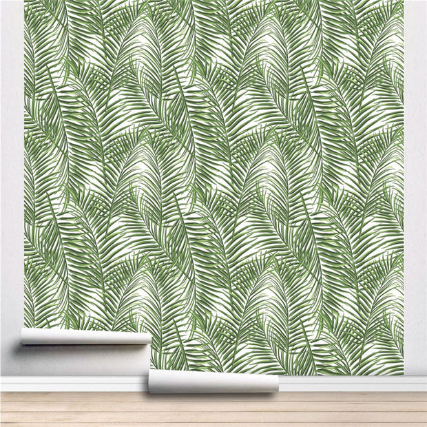 PW227517466 Green Palm Leaves Tropical Wallpaper Roll by Harmez