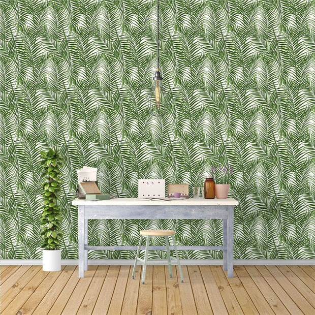 PW227517466 Green Palm Leaves Tropical Wallpaper Roll by Harmez