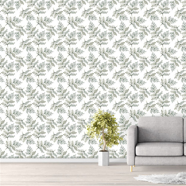 PW254940790 Green Plant Branches Anthriscus Leaves Tropical Wallpaper Roll by Harmez