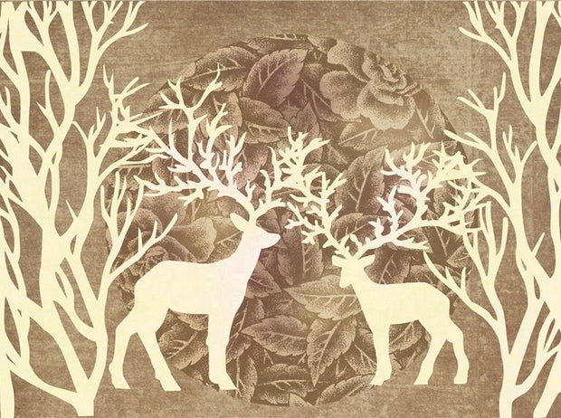 STDM30007 Nordic Mysterious Deer and Forest Mural Wallpaper by SJK