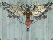 STDM30008 Nordic Mysterious Deer and Wood Panles Mural Wallpaper by SJK