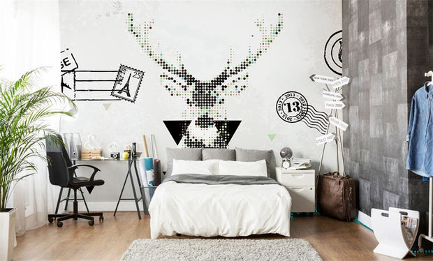 STDM30010 Nordic Mysterious Deer Sketch Mural Wallpaper by SJK