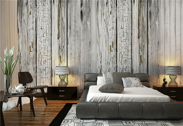 STDM30017 Nordic Grey Mottled Wood Panels Mural Wallpaper by SJK